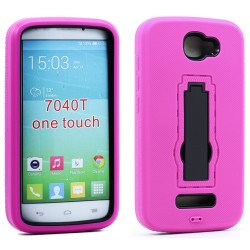 Alcatel One Touch Fierce 2 7040 Armor Hybrid Kickstand Case (Hot Pink)